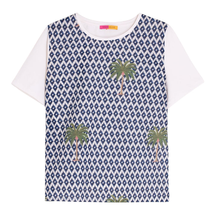 Vilagallo Palm Print T-Shirt Ikat Palms Blue & Green
