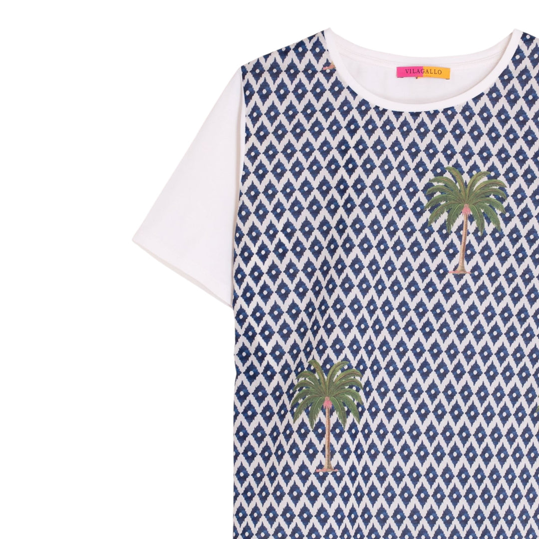 Vilagallo Palm Print T-Shirt Ikat Palms Blue & Green