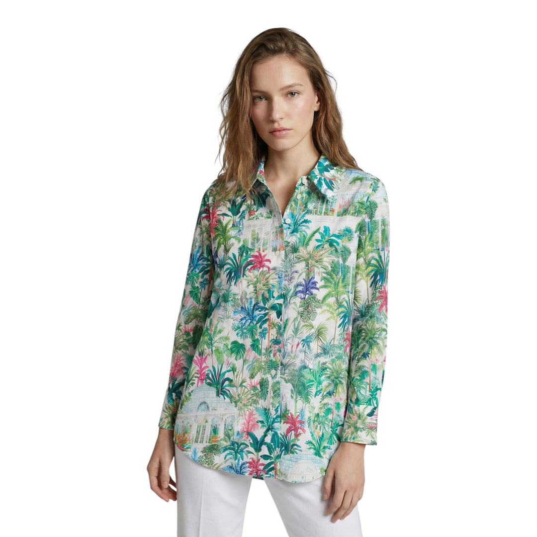 Vilagallo Tropical Garden Print Shirt Green