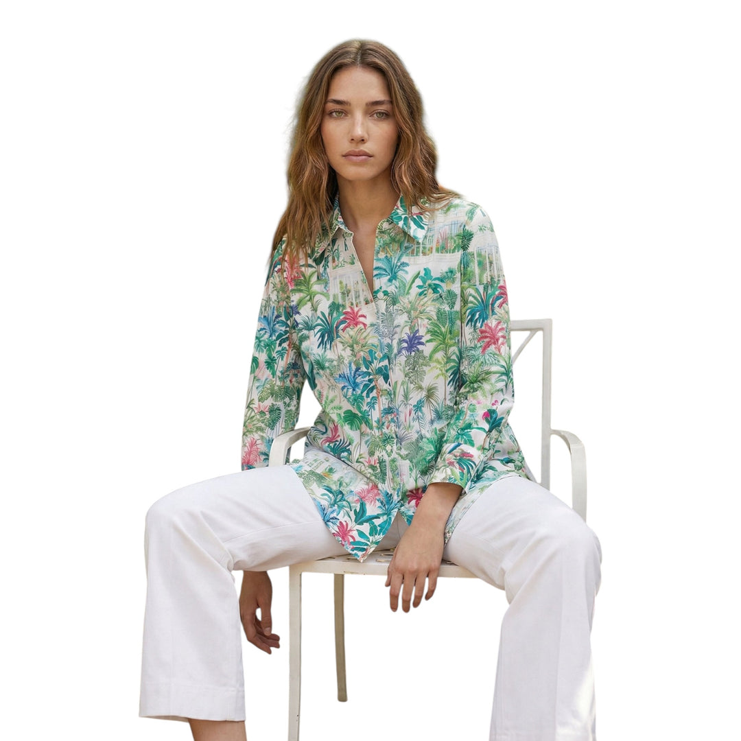 Vilagallo Tropical Garden Print Shirt Green