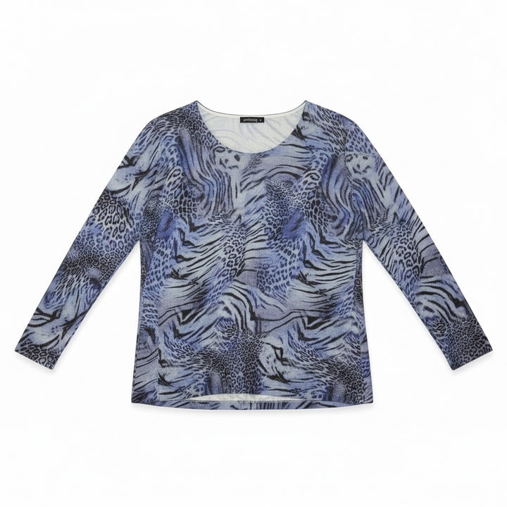 Gollehaug Fine Knit Animal Print Sweater Sky Blue
