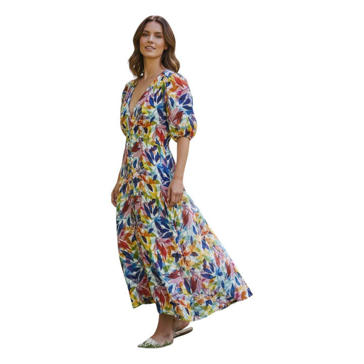 Foil Empire-Ly Yours Dress Printed Leaf