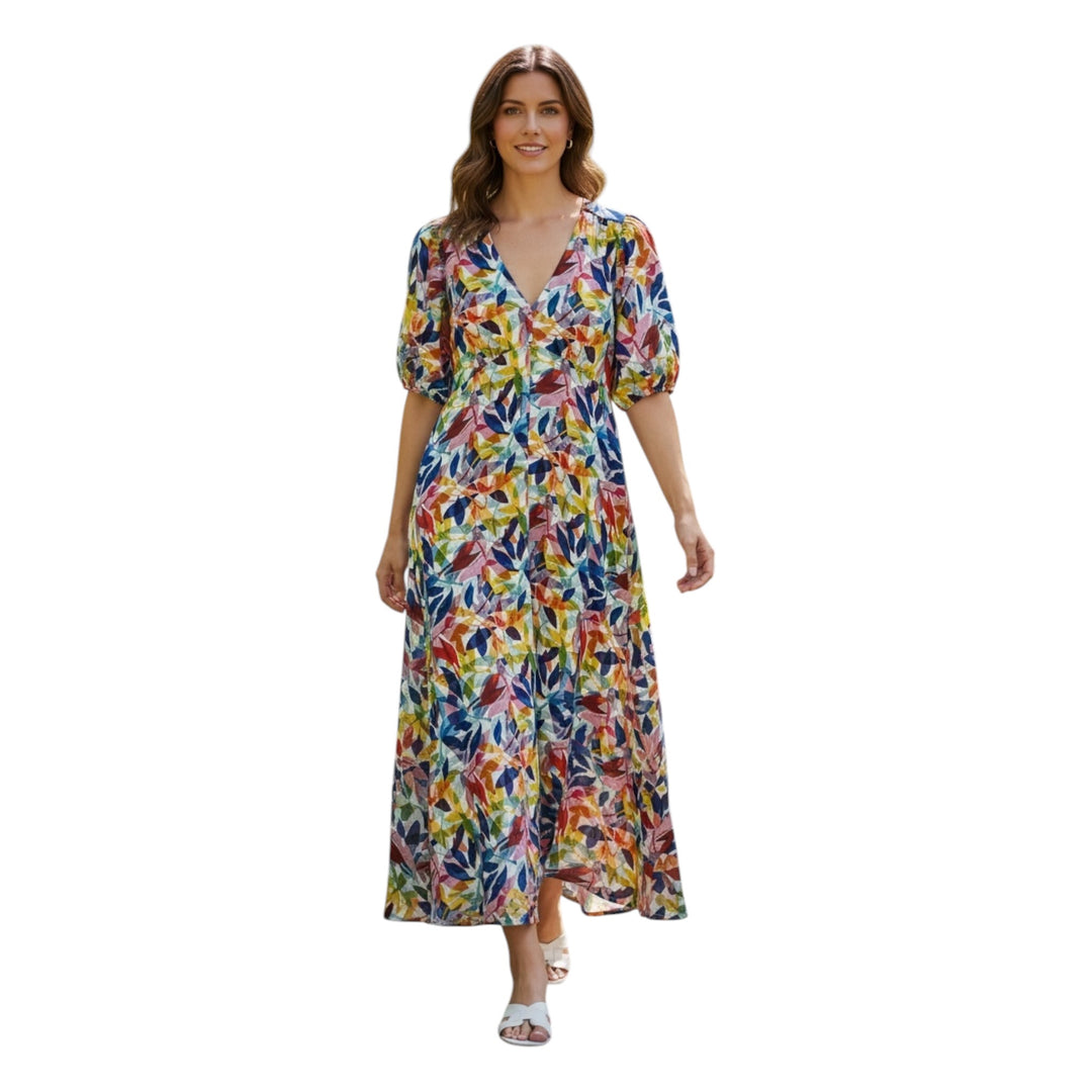 Foil Empire-Ly Yours Dress Printed Leaf