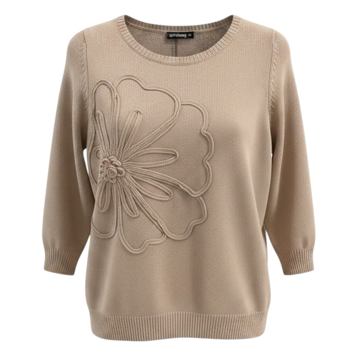 Gollehaug 3/4 Sleeve Sweater with Flower Toffee