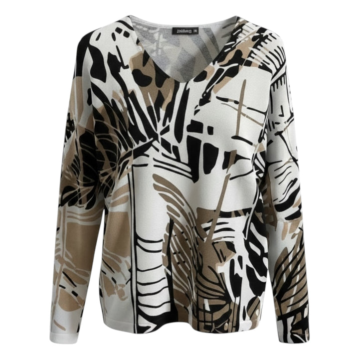 Gollehaug V-Neck Printed Sweater Black and Toffee