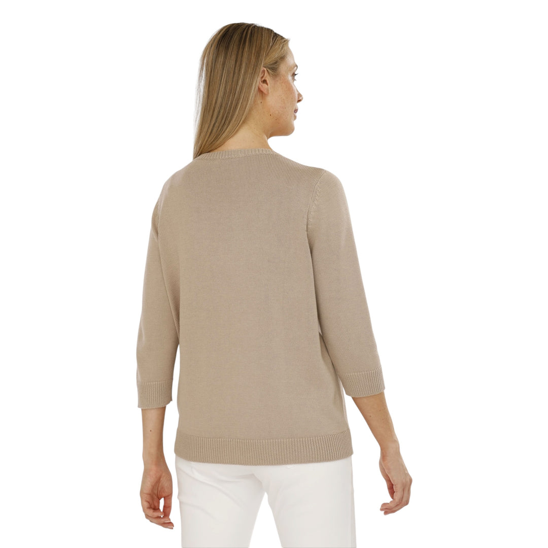 Gollehaug 3/4 Sleeve Sweater with Flower Toffee