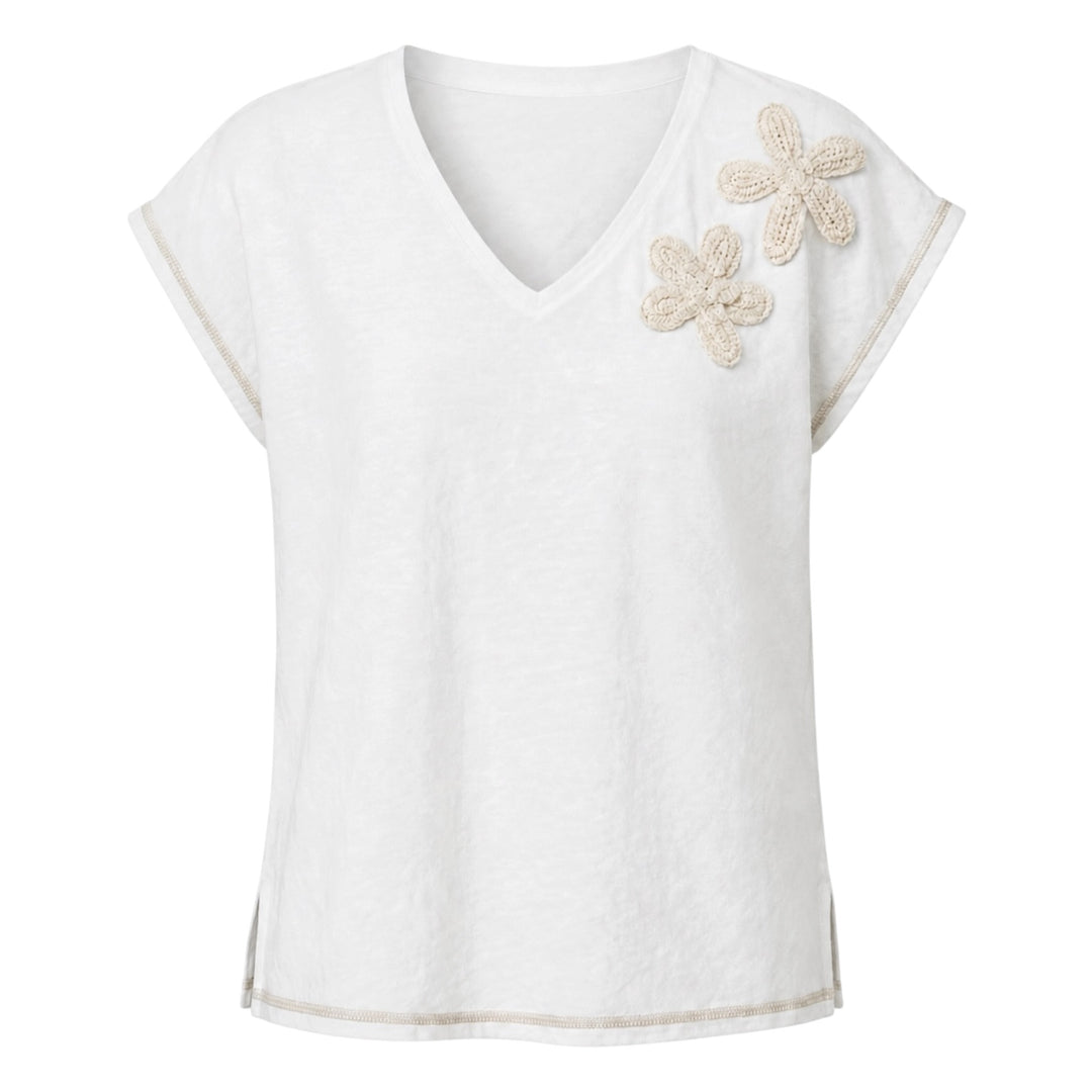 Tinta Adriene Flower Applique Top Off-White