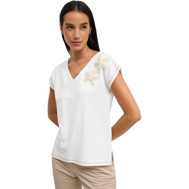 Tinta Adriene Flower Applique Top Off-White