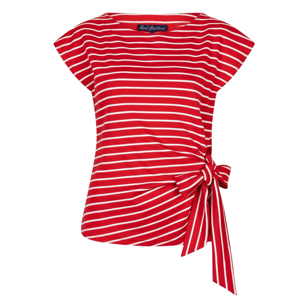 Red Button Terry Stripe Top with Knot Red