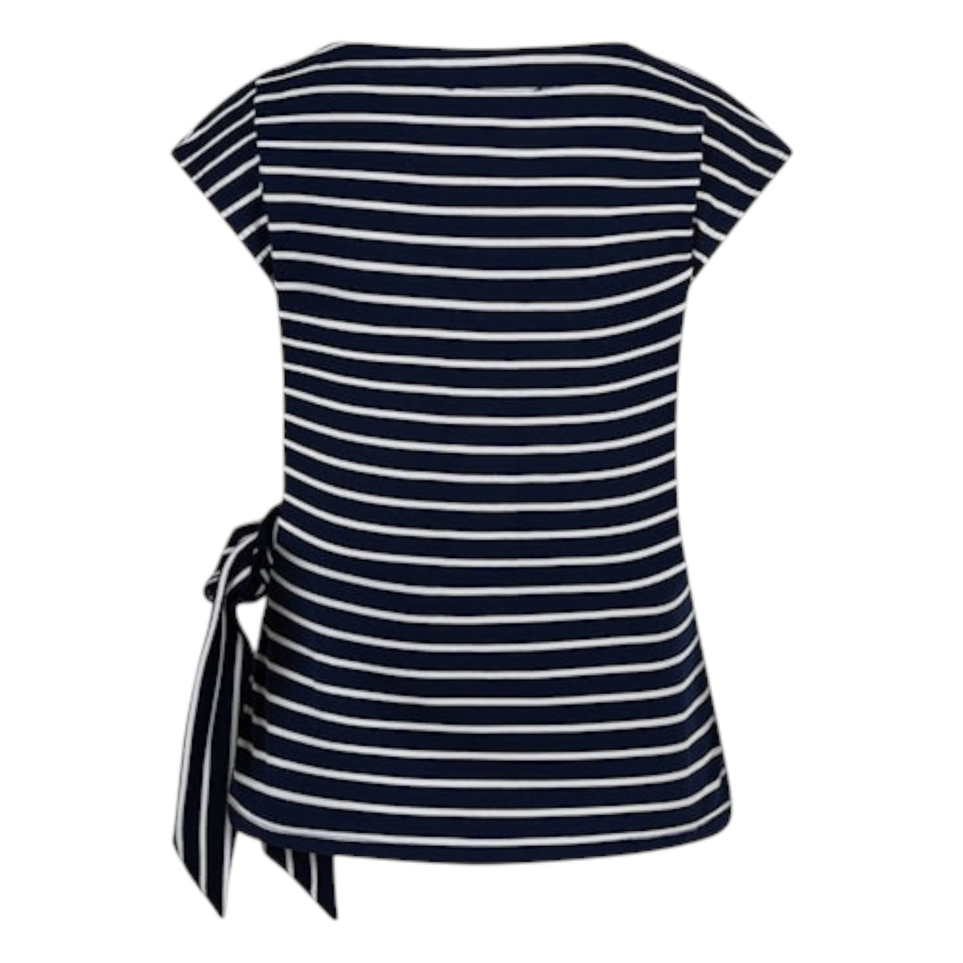 Red Button Terry Stripe Top with Knot Dark Blue