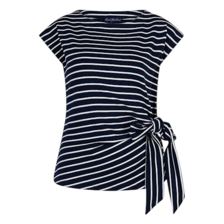 Red Button Terry Stripe Top with Knot Dark Blue