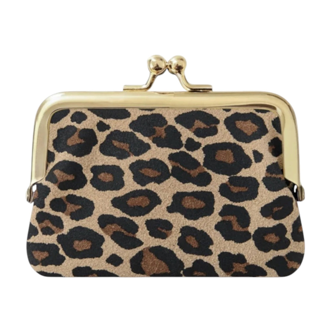 Leather Coin Purse Light Taupe Leopard Print