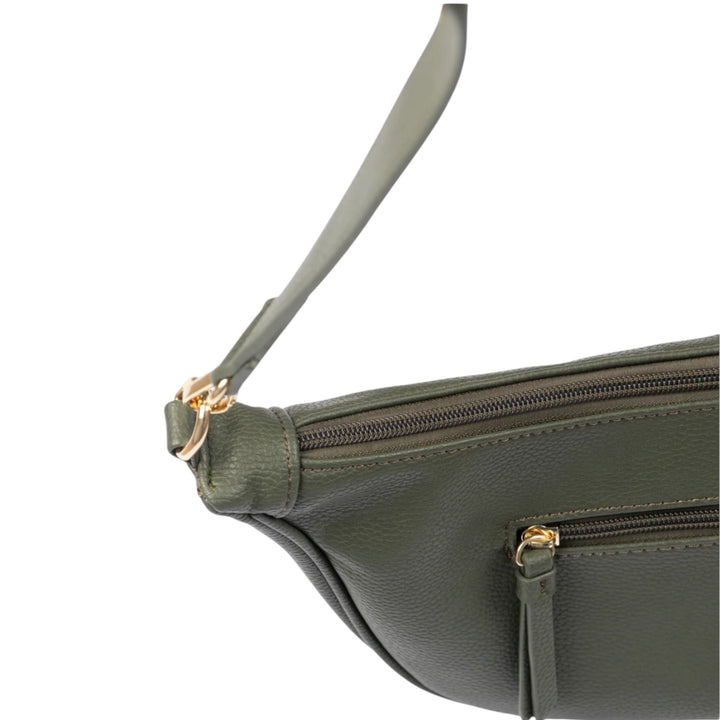 Etre Stevie Half Moon Pebbled Leather Crossbody Bag Khaki