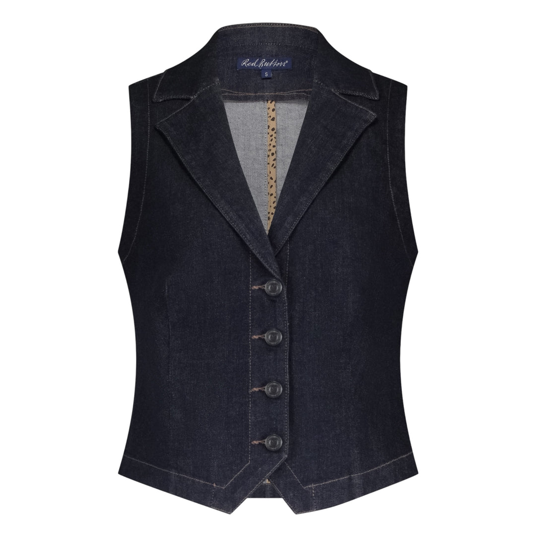 Red Button Waistcoat Forever Blue Denim