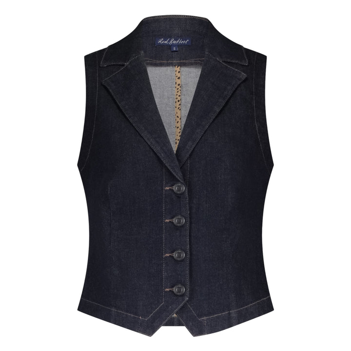 Red Button Waistcoat Forever Blue Denim