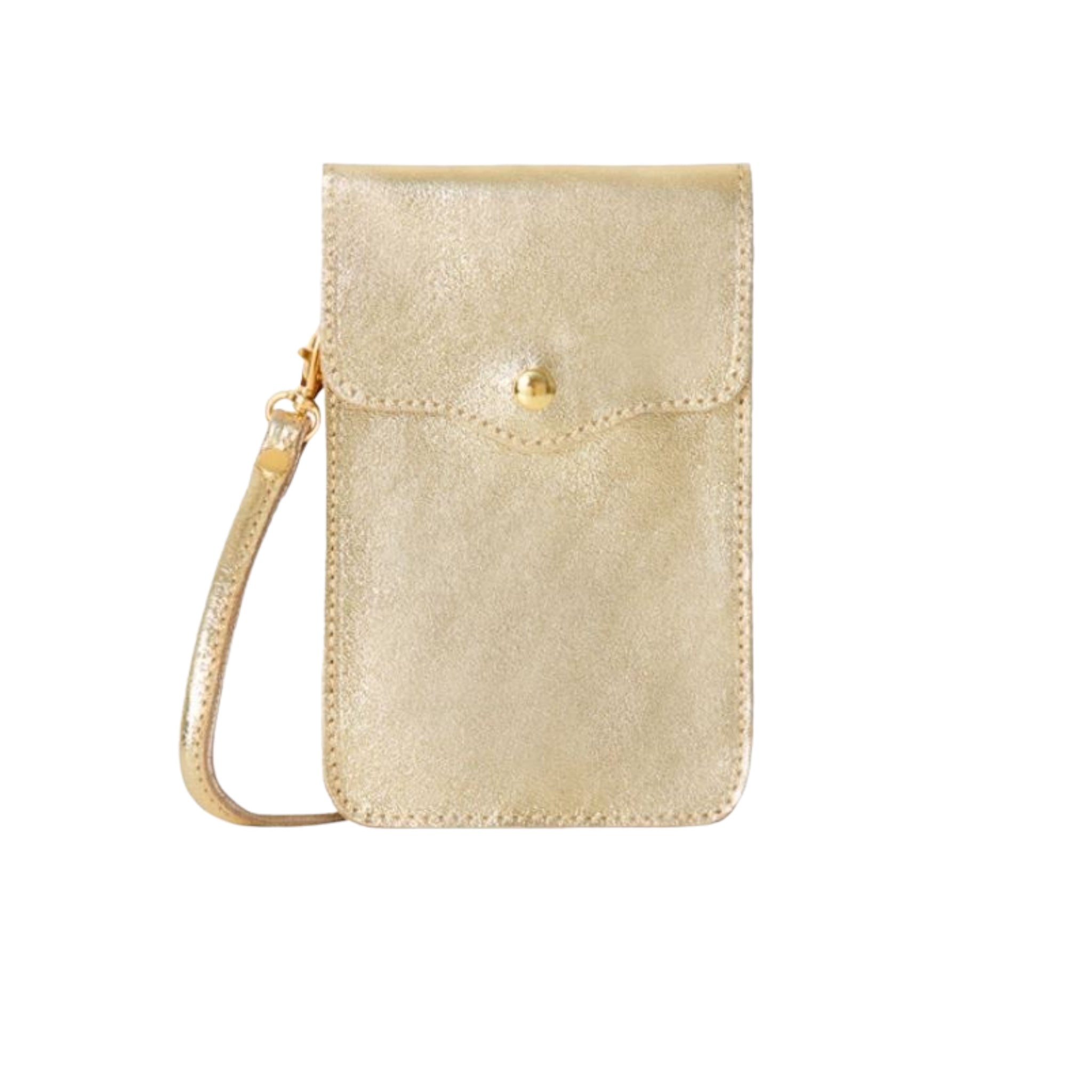 Italian Leather Crossbody Phone Pouch Gold