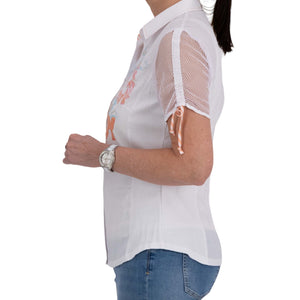 Just White Printed Short Sleeve Blouse White