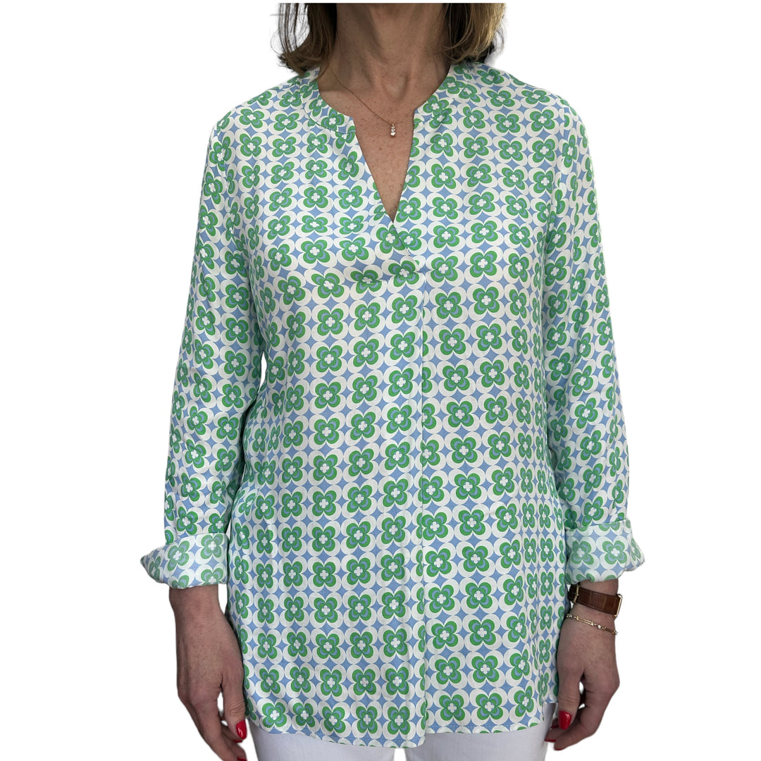 You.Just White Open Neck Blouse Apple Green