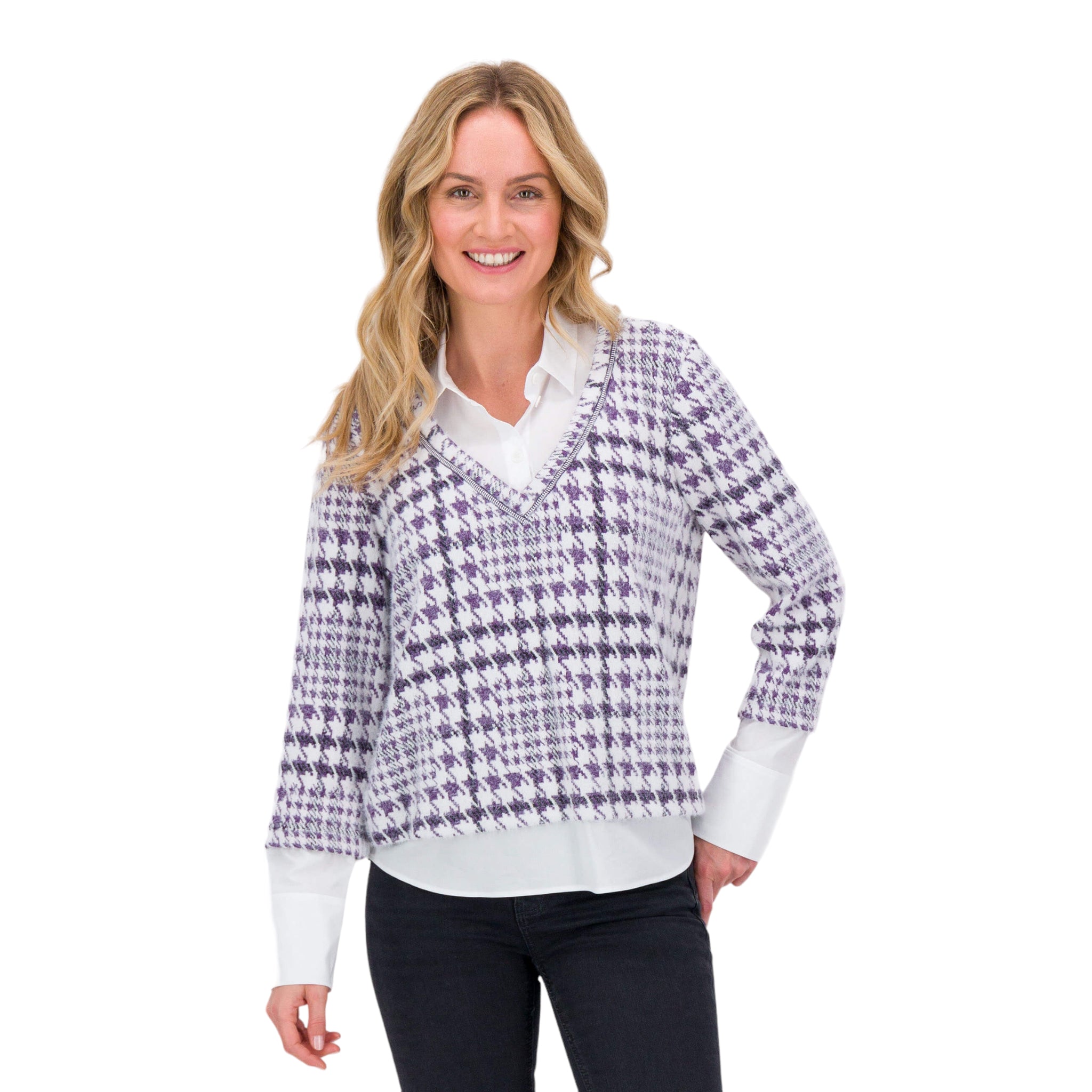 Just White Two-in-One Sweater Dark Violet Jacquard