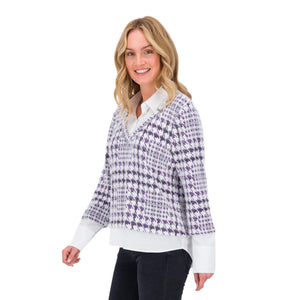 Just White Two-in-One Sweater Dark Violet Jacquard