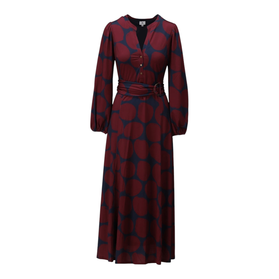 K Design Burgundy Spot Print Maxi Dress