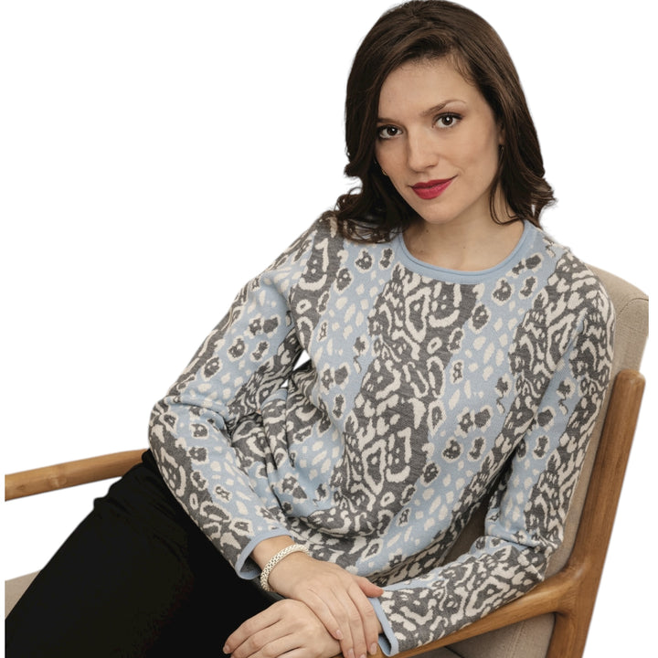 Kris Fashion Animal Print Sweater Blue