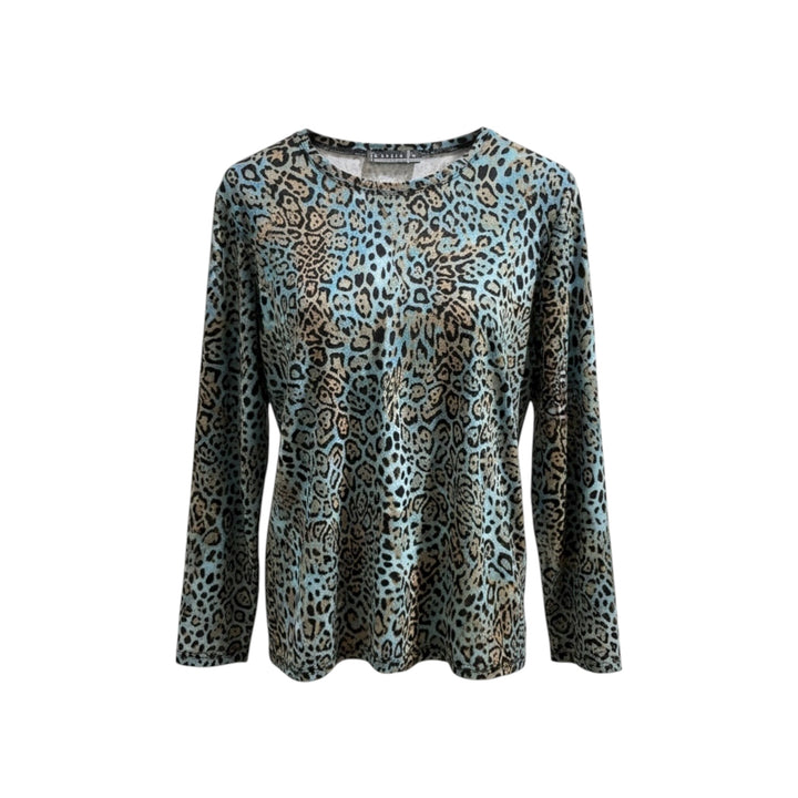 Kris Fashion Animal Print Top Turquoise