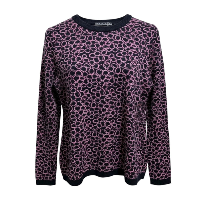 Kris Fashion Patterned Sweater Navy and Pink