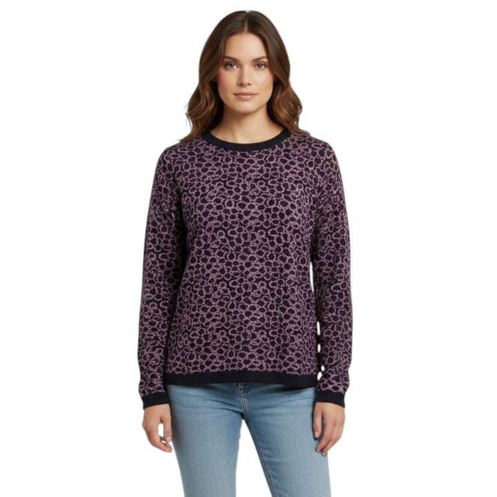 Kris Fashion Patterned Sweater Navy and Pink