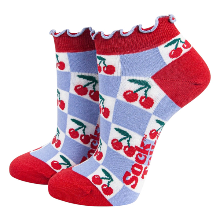 MSH Bamboo Cherry Checkerboard Trainer Socks Blue