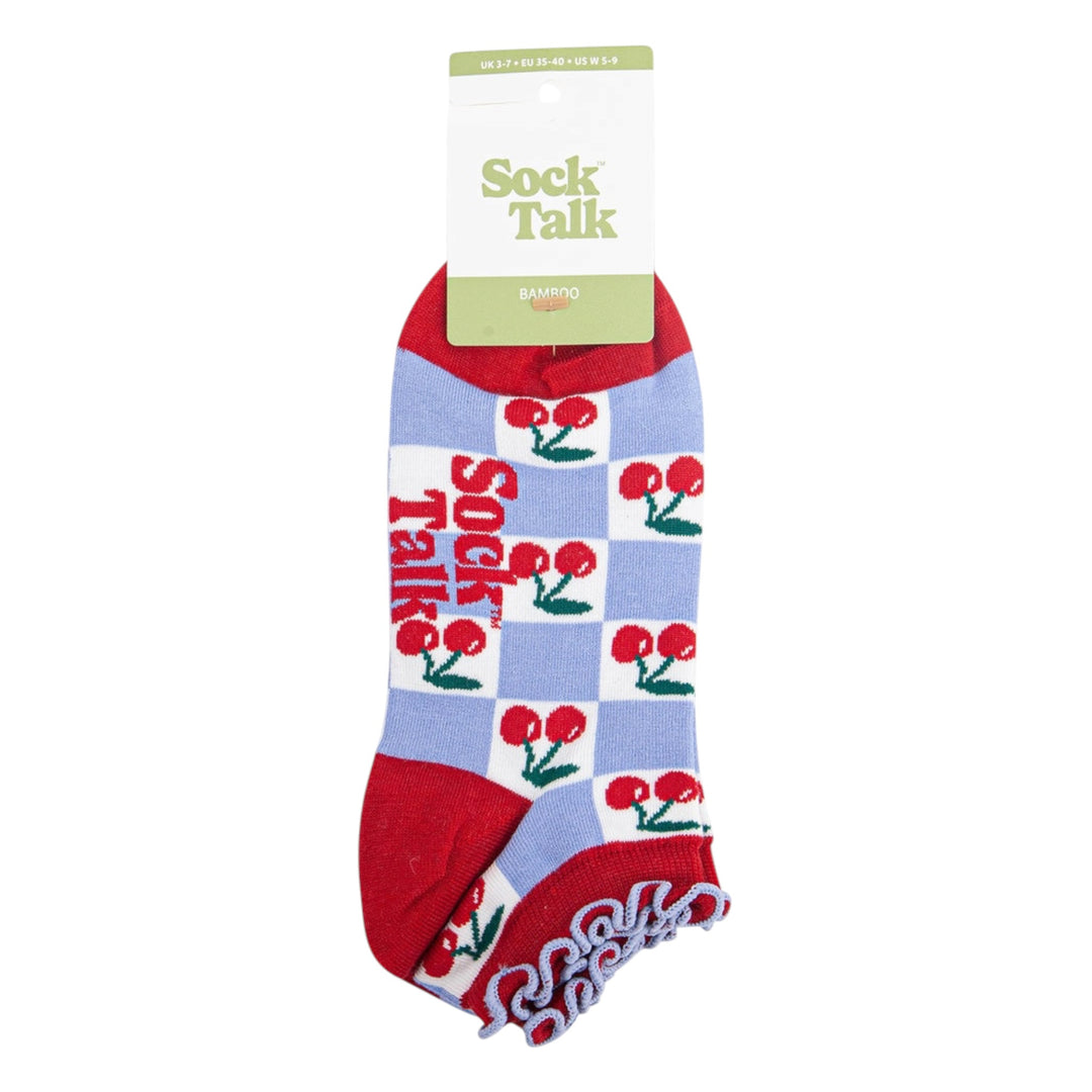 MSH Bamboo Cherry Checkerboard Trainer Socks Blue