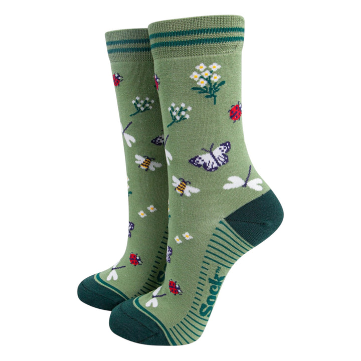 MSH Bamboo Garden Ladybird & Butterfly Socks Green