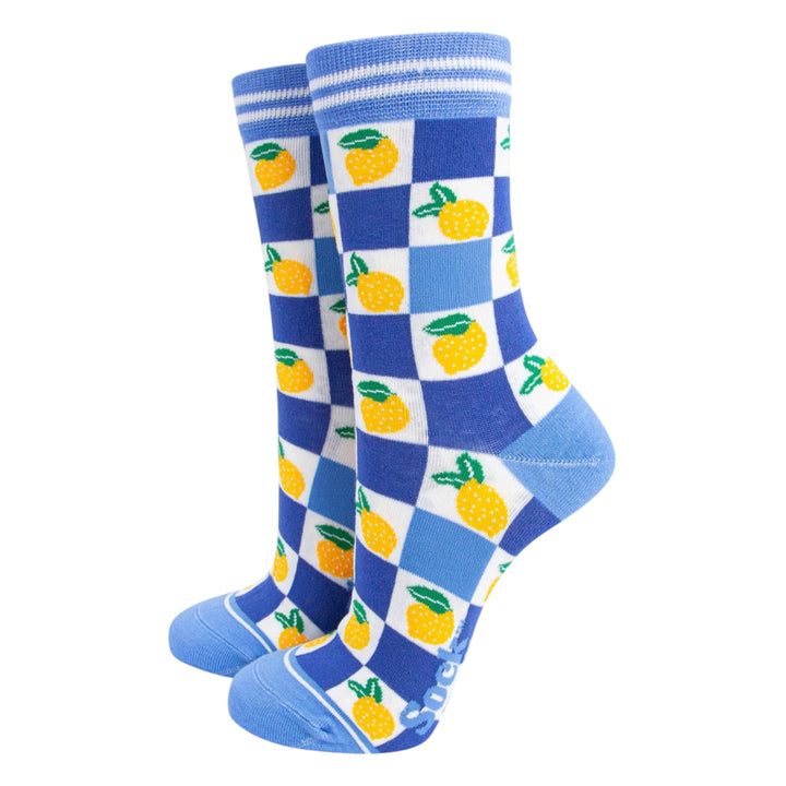 MSH Bamboo Lemon Checkerboard Socks Blue