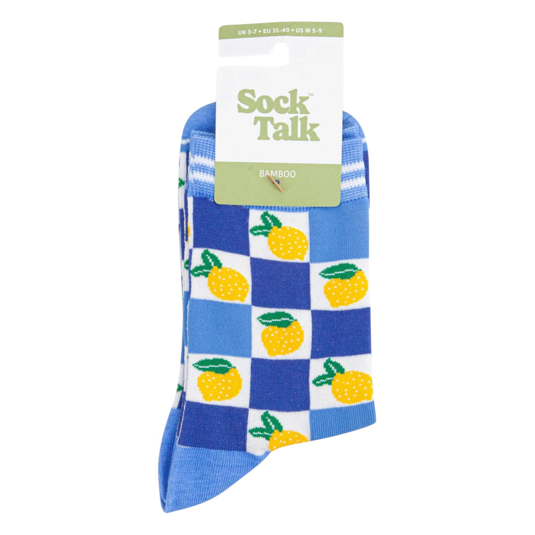 MSH Bamboo Lemon Checkerboard Socks Blue
