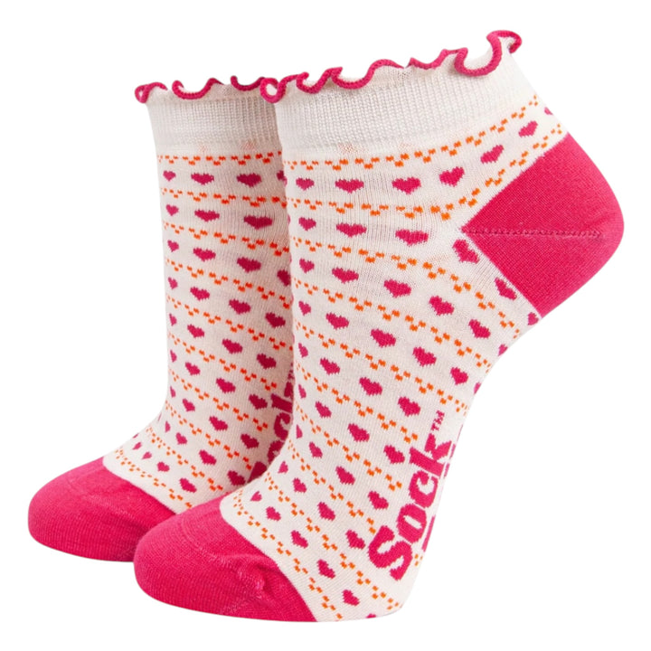 MSH Bamboo Love Heart Striped Trainer Socks Pink