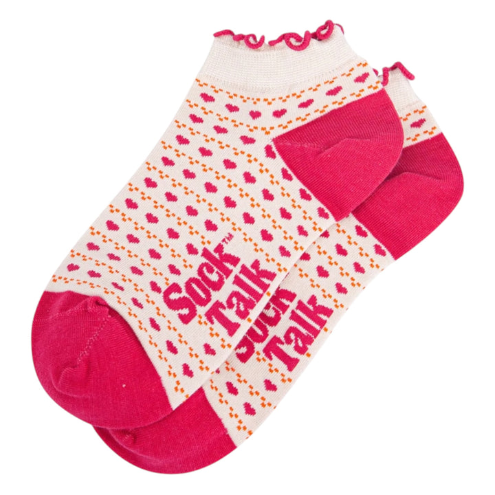 MSH Bamboo Love Heart Striped Trainer Socks Pink