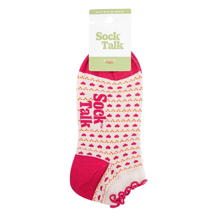 MSH Bamboo Love Heart Striped Trainer Socks Pink
