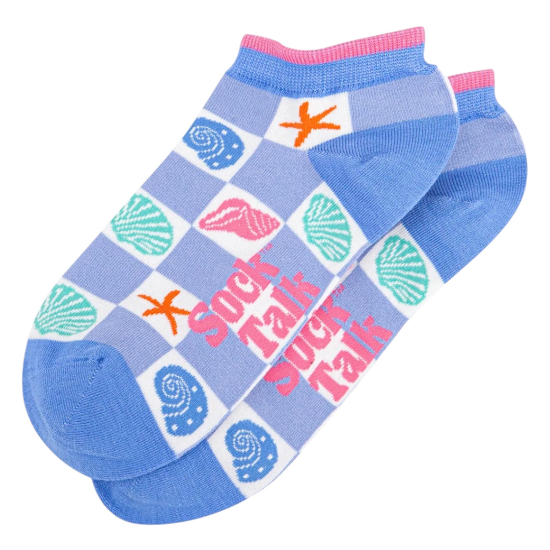 MSH Bamboo Seashell Checkerboard Trainer Socks Blue