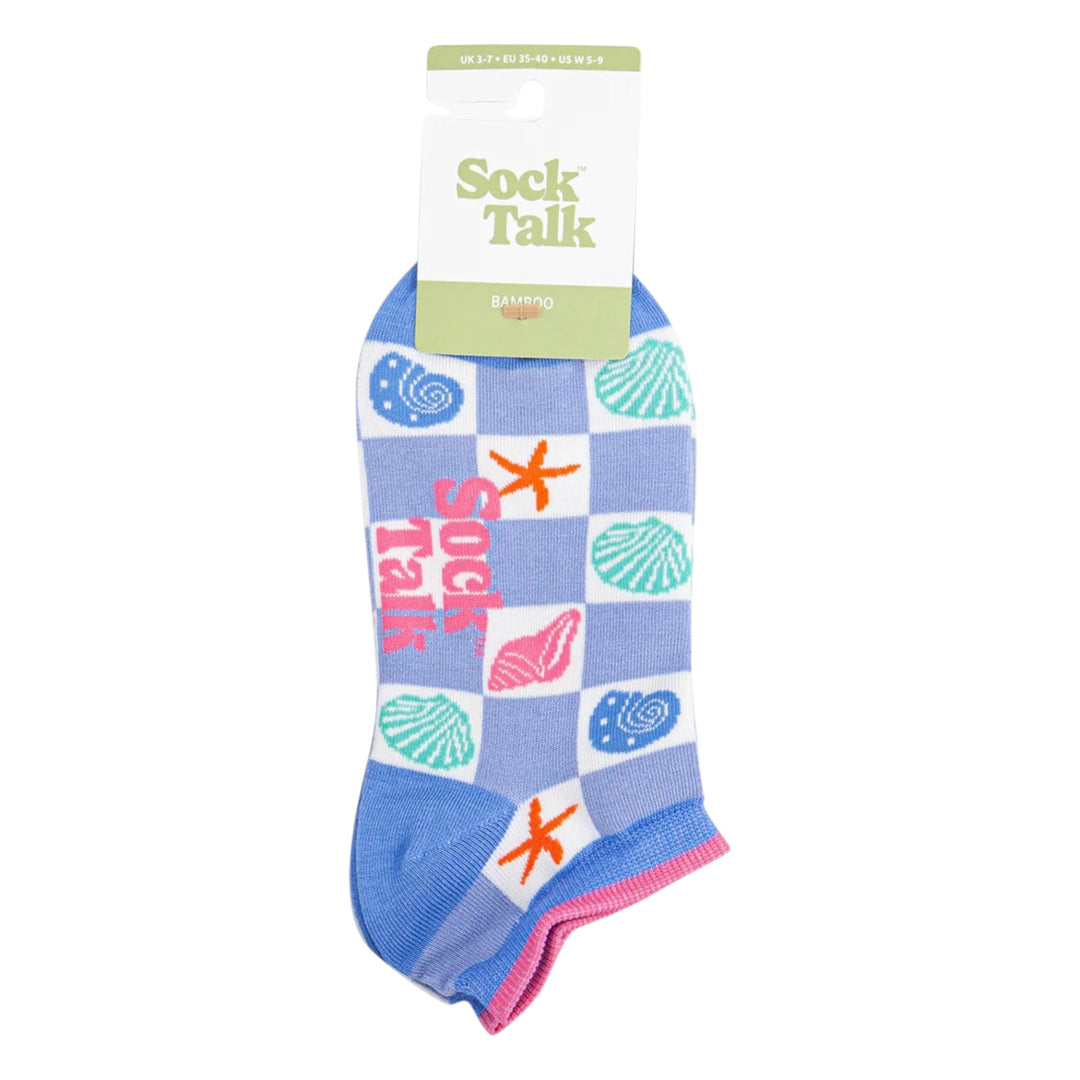 MSH Bamboo Seashell Checkerboard Trainer Socks Blue