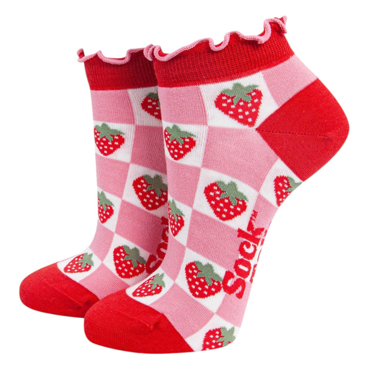 MSH Bamboo Strawberry Checkerboard Trainer Socks Red