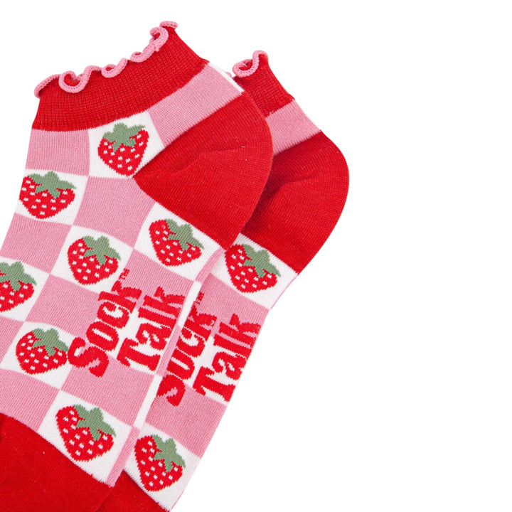 MSH Bamboo Strawberry Checkerboard Trainer Socks Red