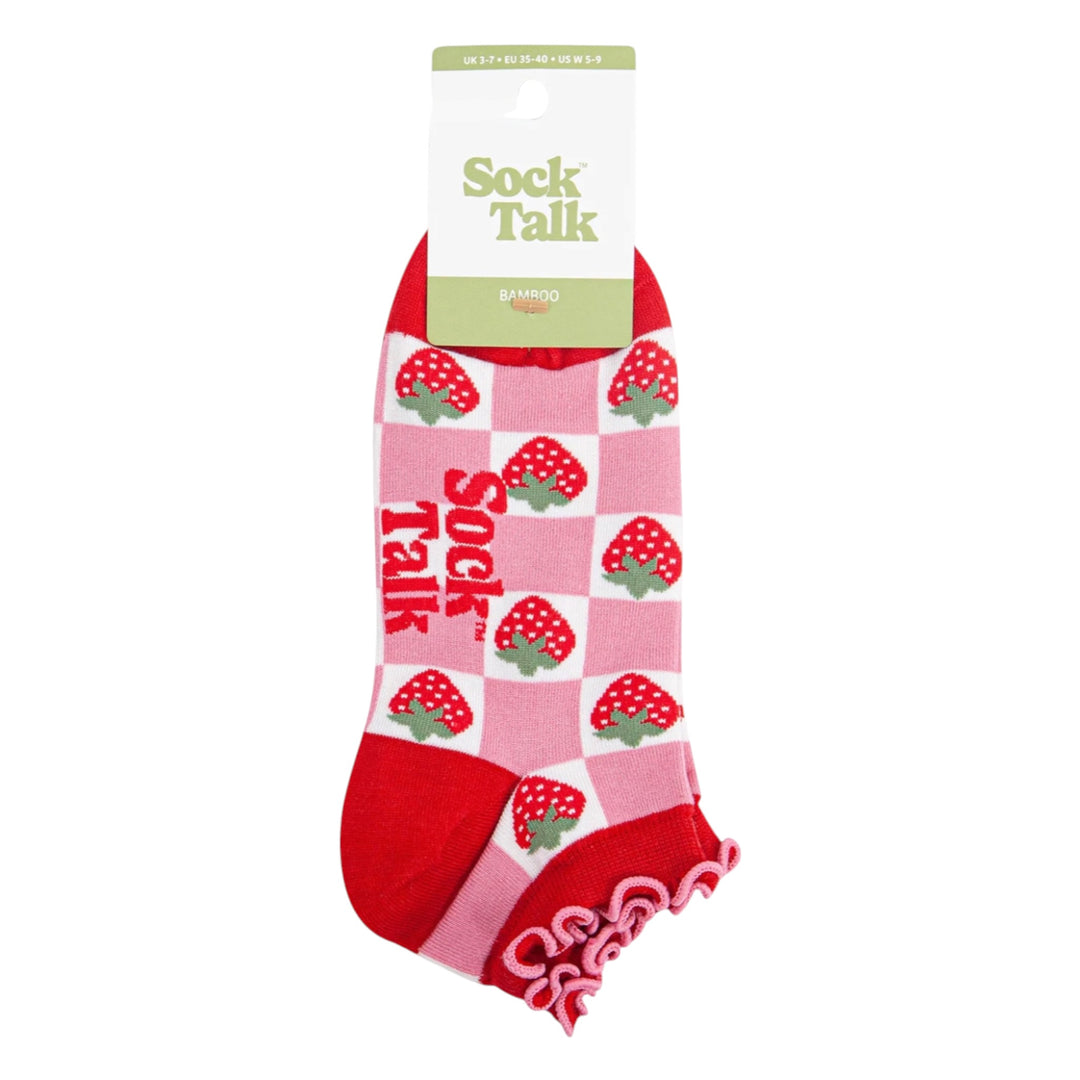 MSH Bamboo Strawberry Checkerboard Trainer Socks Red