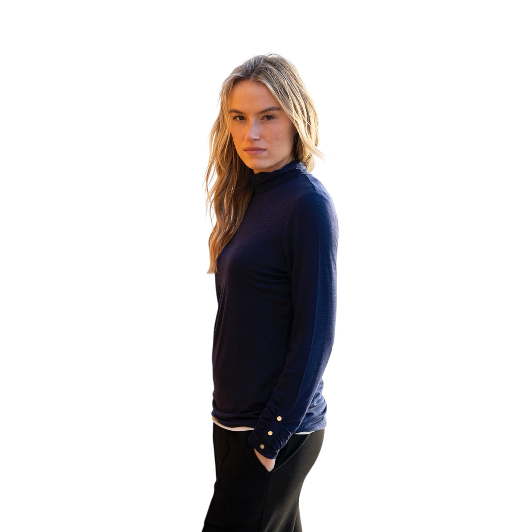 Marble High Neck Top Navy