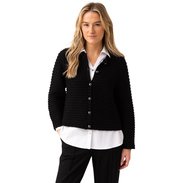 Marble Chunky Knit Cardigan Black