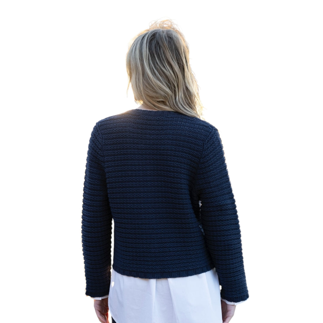 Marble Chunky Knit Cardigan Navy