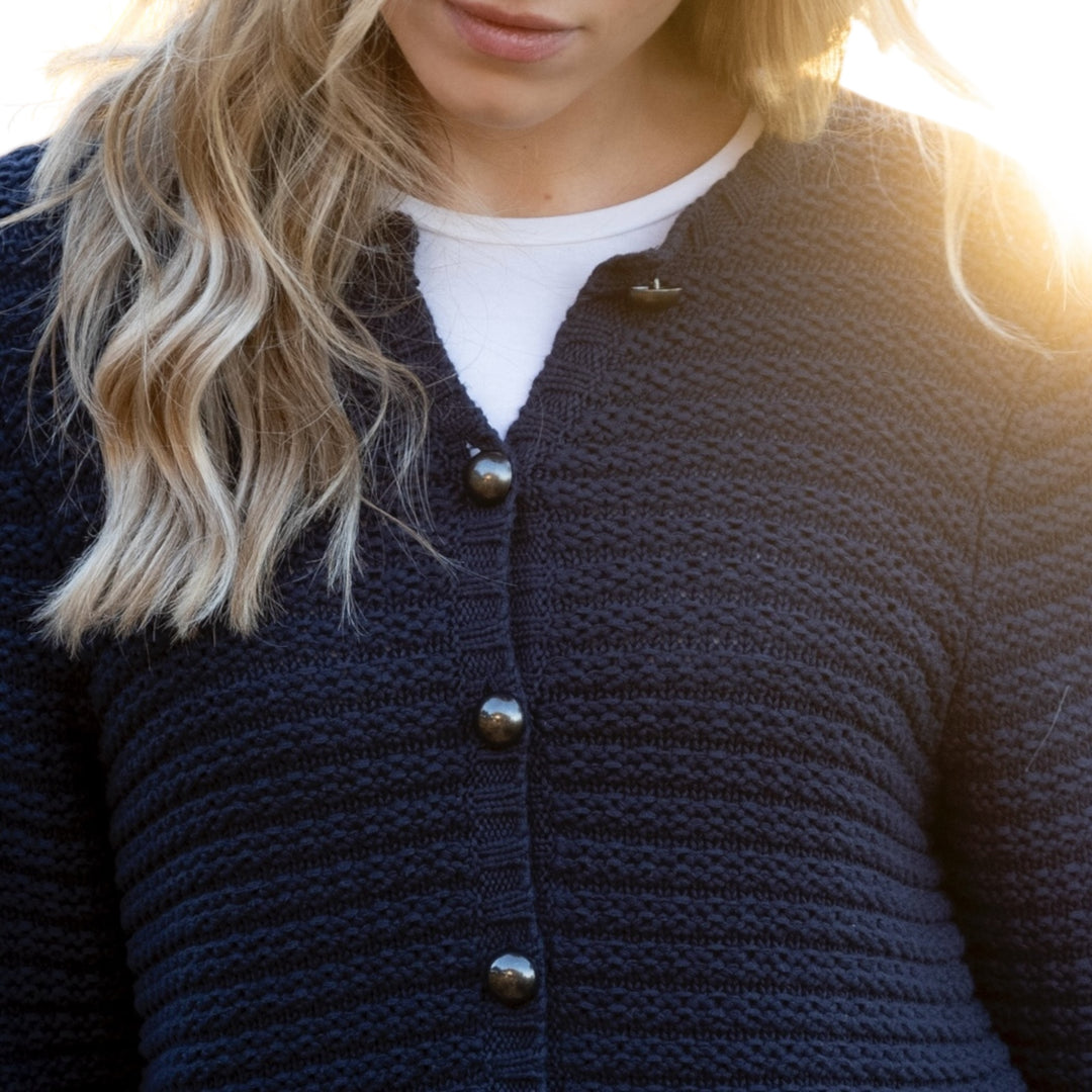 Marble Chunky Knit Cardigan Navy
