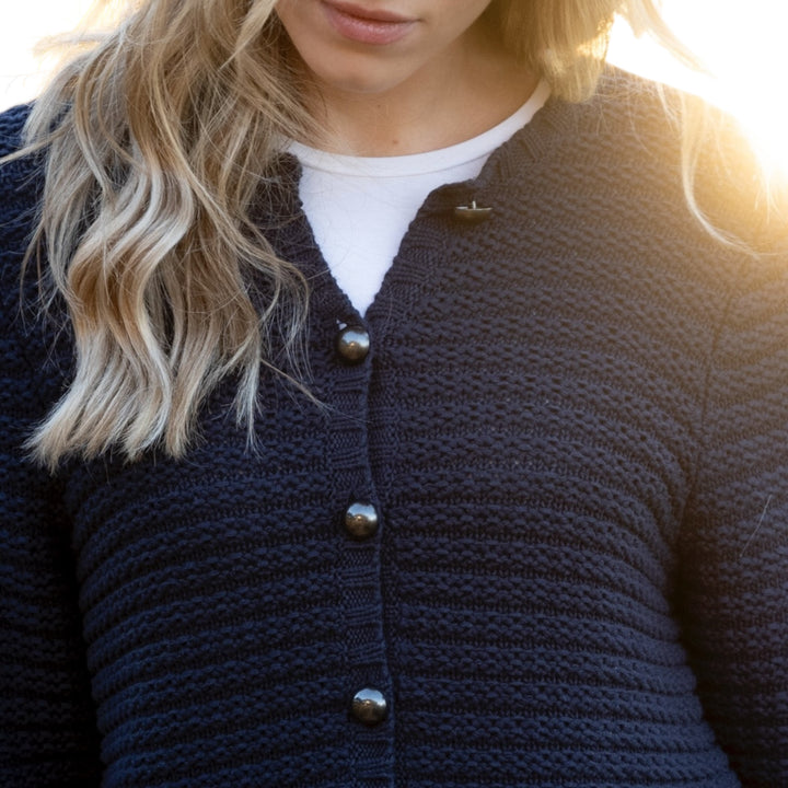 Marble Chunky Knit Cardigan Navy