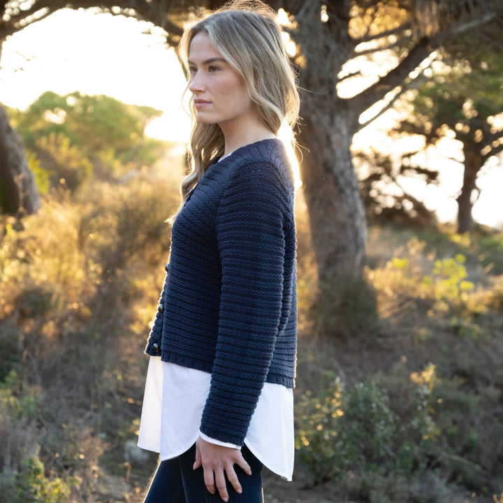 Marble Chunky Knit Cardigan Navy