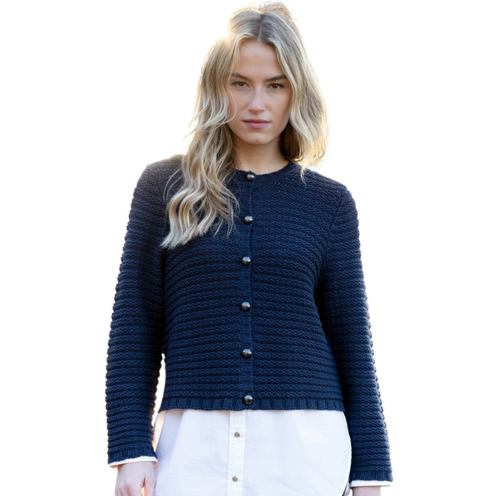 Marble Chunky Knit Cardigan Navy