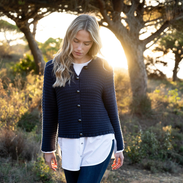 Marble Chunky Knit Cardigan Navy